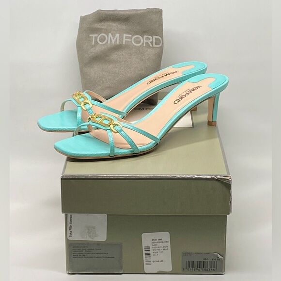 Tom Ford Whitney Laminated Lizard-Print 55MM Strappy Leather Sandals size 38.5 - Picture 2 of 15